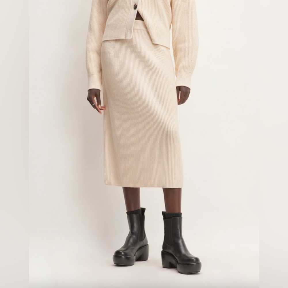 Everlane Cream Ribbed Midi Skirt